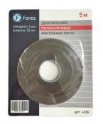 FORES Скотч 2 мм 12 мм х 5 м двухсторонний (серый)